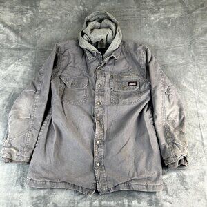 Dickies Jacket Mens Medium Gray Hooded Chore Shacket Utility Zip Snap